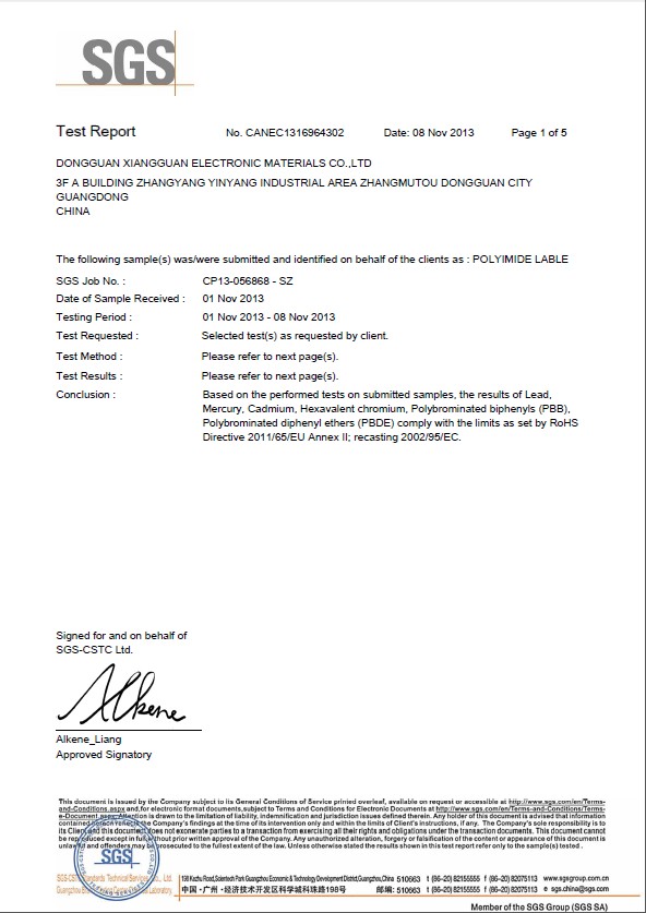 POLYIMIDE LABEL SGS